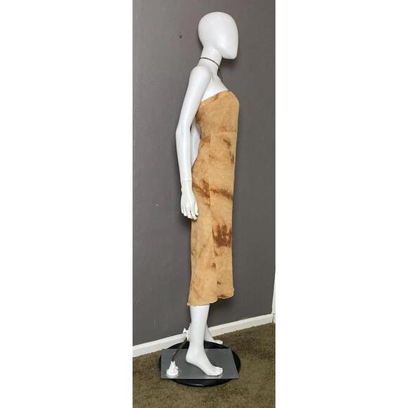 Y2K Brown Marbled Dye Crinkled Mesh Dress from Chelsey size Large - Picture 4 of 10